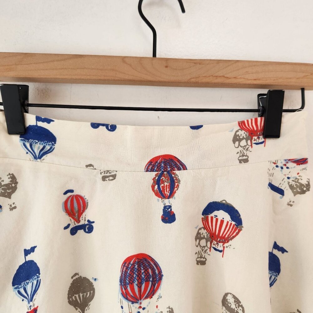 Vintage Beige Mid Skirt Twirl Circle Hot Air Balloon Novelty Print Women's S - Picture 3 of 6